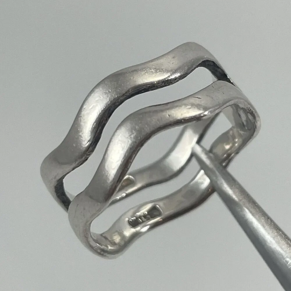 Vintage 925 Sterling Silver Ring Wave Band Sz 6 Boho Classic Timeless